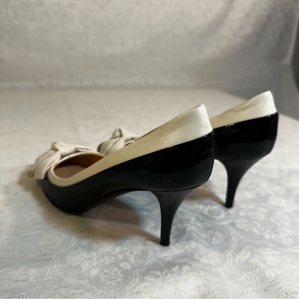 Ballin Italy Black & Cream Bow Heels – Size 35 (Approx US 5)